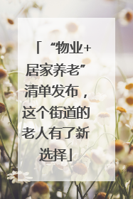 “物业+居家养老”清单发布，这个街道的老人有了新选择