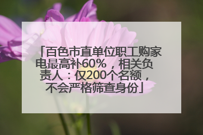 百色市直单位职工购家电最高补60％，相关负责人：仅200个名额，不会严格筛查身份