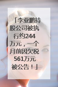 李亚鹏持股公司被执行约244万元，一个月前因欠税561万元被公告！